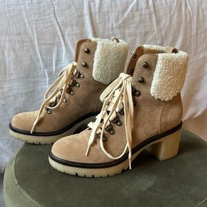 Women’s Tan Suede Lace-Up Shearling Cuff Boots